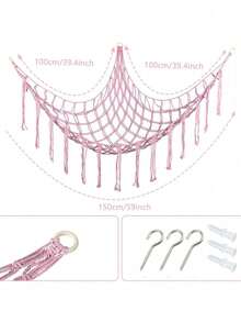 1Pc Homecoming Season Large Plush Toy Net Or Hammock, 55 Inch Toy Hammock, Macaron Plush Storage Corner Hanging Net Rack, Mesh Hammock With Hooks, Bedroom, Living Room Plush Storage Rack, Cotton And Linen Woven Plush Net, Plush Storage Bag, Large Plush Net - Multicolor - View 18