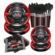 168pcs Pieces Of Racing Themed Tableware - Includes Paper Plates, Paper Cups, Paper Napkins, Knives, Forks And Spoons. Serves 24 Guests -  Birthday Parties, Family Dinners, Camping Trips.
