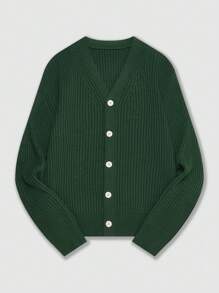 Men's Solid Color Long Sleeve Sweater With Button Decoration, Casual For Autumn/Winter