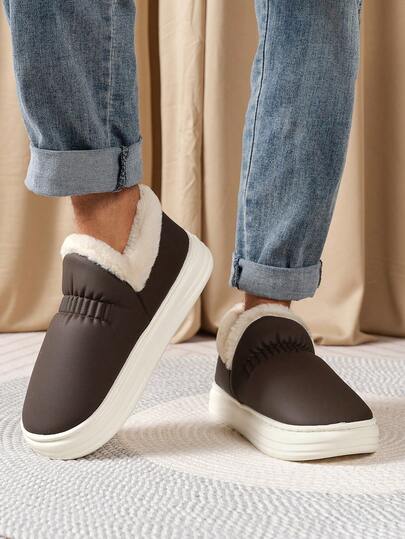 Men's Leather Snow Boots, Khaki Color, Warm Wool Lining, Thick, Fashionable, Versatile, Casual, Suitable For Indoor And Outdoor Sports