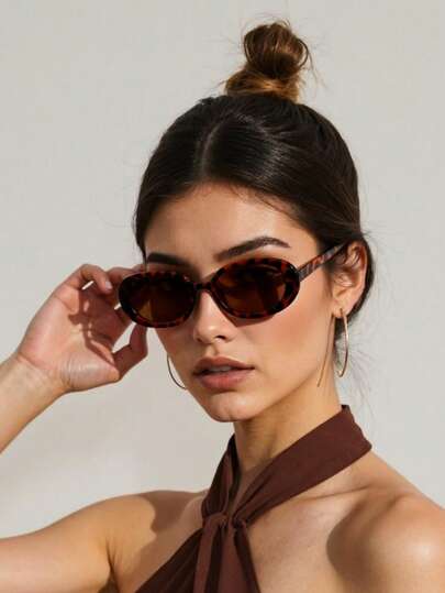 1pc Oval Plastic Women's Classic Leopard Print Fashion Fashion Glasses, Suitable For Carnival Party Accessories Oval Shape Shades