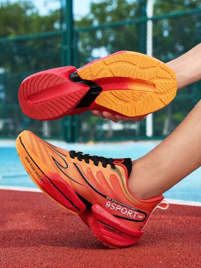 Gradient Color Sports Racing Shoes, Bouncy Lightweight Comfortable Shock-Absorbing Breathable Popcorn Sneakers For Sports, Outdoor, All Seasons