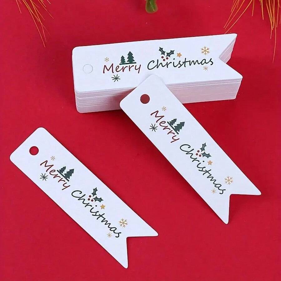 50/100pcs Christmas Gift Tags, Merry Christmas Cards, Holiday Paper Arts, Personalized, Christmas Party, Scene Decor For Any Recipient, English Text, Arts & Crafts Supplies - Multicolor - View 1