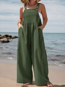 Mono informal de talla grande para mujer con bolsillos, de unicolor y holgado