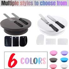 Kit de décoration de gâteau de 28 cm, fournitures de cuisson, plateau tournant de gâteau avec 2 spatules droites et coudées pour le glaçage, 3 lisseurs et grattoirs à glaçage. Accessoires et outils de cuisson pour débutants et professionnels, disponibles en plusieurs couleurs. - Multicolore - Voir 3