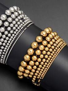 7pcs Retro Minimalist Beaded Bracelet Set, Elegant CCB Material, Suitable For Women, Daily, Commute, Date, Party, Holiday, Girlfriend Birthday Gift - Yellow Gold - View 6