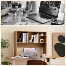 Desk Hutch, Desktop Shelf With 4 Shelves, Desk Bookshelf W/Anti-Toppling Devices, Wood Table Top Bookshelf Organizer, Small Desk Shelf For Study, Office, Dorm (Natural, 4 Shelves) - 自然的 - 查看 8