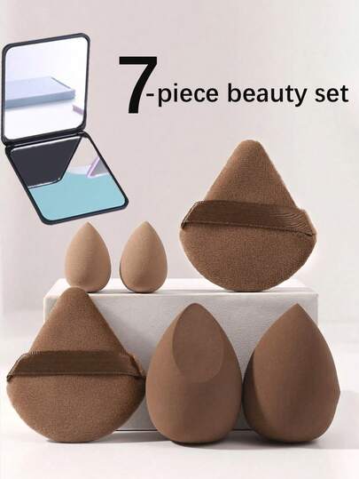 1/7pcs Makeup Mirror Set, Makeup Sponge Set, Travel Makeup Mirror, Foldable Mirror, Reusable Makeup Tools, Beauty Supplies, Desktop Makeup Mirror, Minimalist Makeup Mirror, Makeup Tools, Gift For Women And Girls, Daily Desktop Makeup Mirror