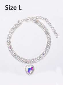 水晶心形吊坠项链，带水钻，适合猫狗，多彩公主风格宠物项圈配饰装饰，圣诞节和新年礼物，宠物三排钻石项圈带心形吊坠，可调节闪亮水钻项圈猫狗项链，适合婚礼生日派对 - 彩色 - 查看 22