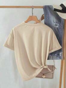 Round Neck T-Shirt With Print Of The Virgin Mary Catholic Religious - Màu Khaki - Xem 5