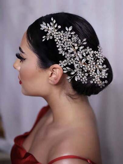 1pc Elegant Crystal Bridal Headpiece With Duck Clip, Handmade Crystal Hair Accessory Suitable For Wedding, Party, Prom