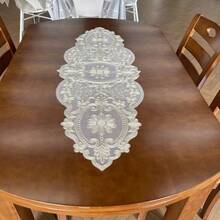 1 件优雅米色刺绣桌旗，采用涤纶面料制成，适用于餐桌、咖啡桌、酒吧、梳妆台、小家电，非常适合婚礼、派对、节日、庆典和日常使用、万圣节、圣诞节主题装饰，尺寸选项：15.7 * 37.4 / 43.3 / 64.9 英寸