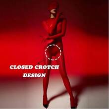 Cos Women's Bodystockings With Five-Finger Sleeves, Sexy Lingerie With Shiny Nylon Tights, Pantyhose, Dresses, Performance Costumes, Role-Playing Costumes - 紅色 - 查看 3