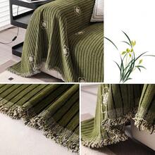 ROOMLIFE Thicked Striped Couch Cover With Tassel Blue Chenille Sofa Cover Blanket For Sectional Sofa, Soft Sofa Slipcovers For L Shaped Love Seat 2-3 Cushion Couch Anti Slip Sofa Protector, 71"X118"