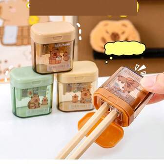 1pc Cute Cartoon Design Pencil Sharpener, Dual Hole Rotary Pencil Sharpener, Portable Mini Pencil Sharpener For Students, Random Delivery