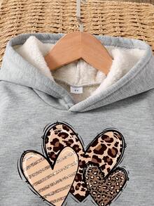 少女心印花保暖连帽衫和运动裤套装