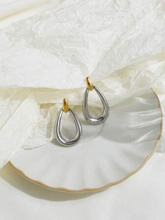 1 Pair Vintage Style Gold-Tone Water Drop Earrings, Suitable For Women Casual, Work, Gift, Easter, Party, Christmas