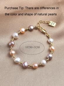1pc 18K Gold Plated Natural Pearl Bracelet, Gift For Mother's Day, Valentine's Day, Birthday, Engagement, Wedding, Bridal