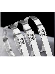 100 قطعة/عبوة من أربطة الكابلات المعدنية المقاومة للصدأ والحرارة العالية من الفولاذ المقاوم للصدأ، مناسبة للتطبيقات الميكانيكية والسيارات والعادم وغيرها، مصنوعة من مادة الفولاذ المقاوم للصدأ