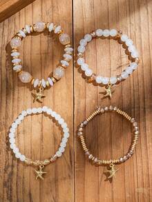 16/32Pcs Bohemian Ocean Style Stackable Handmade Sea Star Pendant Beaded Bracelet Set - For Women Vacation Travel Gift, Beach Party & Casual Daily Wear - Multicolor - View 3