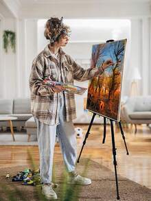 1 件 63 英寸/14.6 英寸可折叠画架，婴儿淋浴标志画架 - 便携式展示架 - 承重 5 磅，适用于婴儿淋浴派对横幅和海报展示可调节金属三脚架地面和桌面画架，大型落地可调节金属绘画画架三脚架黑色底座复活节礼物，婚礼基础画架即时落地海报轻便可折叠生日婚礼户外装饰 - 彩色 - 查看 4