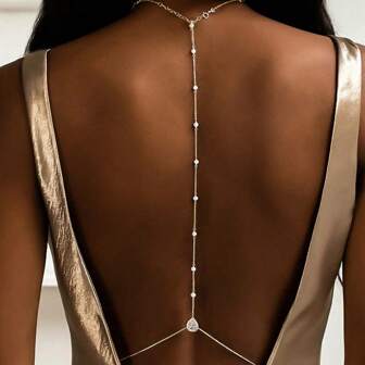 1 pieza Hermoso collar de cadena con cristal artificial para la espalda, joyería corporal para novia, boda, fiesta, para mujeres, ocasiones especiales, festivales, fiestas, accesorios de uso diario