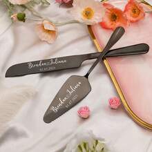 Custom Engraved Wedding Cake Cutting Set - Personalized Stainless Steel Cake Server & Knife With Names/Dates, Elegant Bridal Shower Gift, Anniversary Keepsake, Bride & Groom Wedding Gift (Free Shipping) - Multicolor - View 6