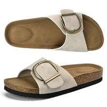 Women Ruched Open Toe Sandals Square Toe Design - 米色 - 查看 1