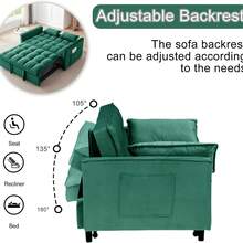 3 In 1 Convertible Sleeper Sofa Bed, Modern Velvet Loveseat Futon Couch W/Pullout Bed, Small Love Seat Lounge Sofa W/Reclining Backrest, Toss Pillows, Furniture For Living Room, GREEN - màu xanh lá - Xem 2