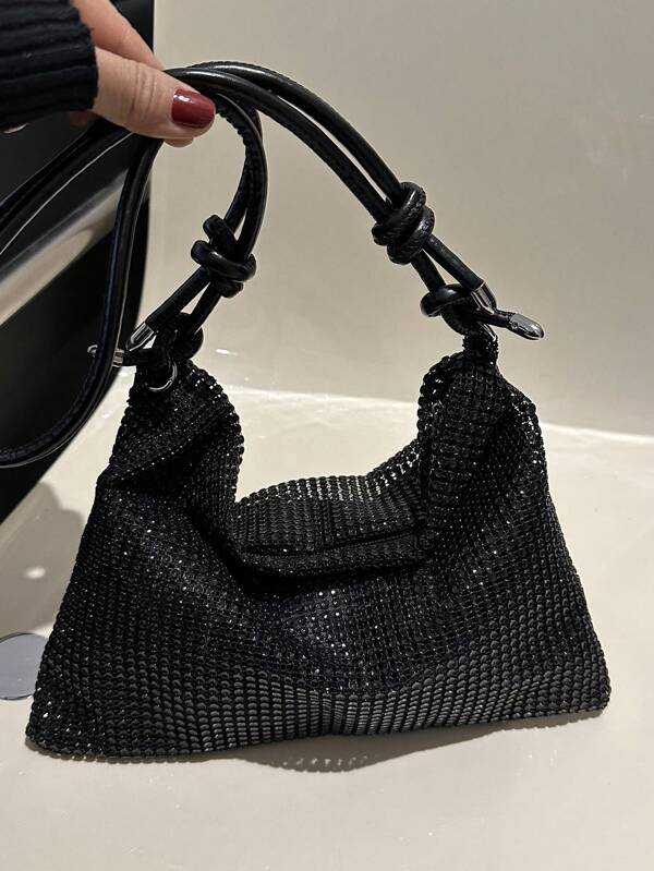 Fashionable Rhinestone Decorated Women's Shoulder Bag, New Summer Stylish Underarm Bag, Unique Small Shoulder Bag