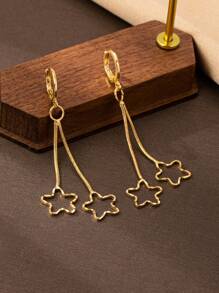 1 Pair Fashionable & Elegant Pentagonal Flower Design Earrings, Versatile