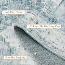 Washable Area Rug 5x7, Non-Slip Boho Neutral Carpet Living Room Bedroom Dining Room Office, Low-Pile Farmhouse Soft Carpet, Tan - Blue - View 4