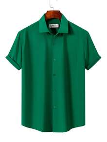 Rand paul Men's Casual Social Short Sleeve Plain Shirt With Pocket In Slightly Stretch Polyester - Dark Green - View 1