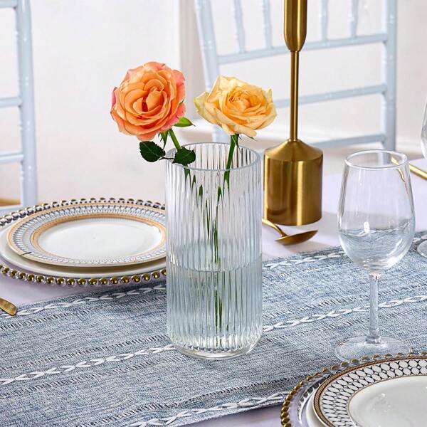 [Ribbed Glass Art Vase] High-Permeability And Thickening Design-Multi-Scene Home Decoration Ornaments: Elegant Display Of Bookshelves/Dining Tables, Business Aesthetics Of Desks/Conference Rooms, Fresh Embellishment Of Bathroom Countertops | Practical And Aesthetic, A Good Choice For Holiday Gifts.