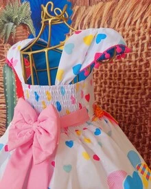 Children's Dress June Party Caipira Saint John Plaid Bow Square Dance School Fair Arraiá Northeast Costume Popcorn Queen Little Girl Girl Festivity Ruffle Youth Typical June Party - trắng - Xem 3