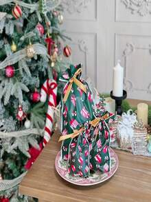 50pcs Drawstring Gift Bags With Ribbon, Green Plastic Candy And Cookie Packaging, Suitable For Holiday Decoration And Party Supplies, Gift Pattern, Gift Packaging Bags, Candy Packaging Bags Small Business Supplies, Christmas Gifts - Multicolor - View 2