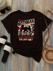 Women's T-Shirt Crew Neck Black Mothman Live Laugh Lurk Graphic Print Casual Daily Wear Graphics Woman T Shirts,Women Cotton Black Graphic Shirt White Tees Funny Tee Vintage T Shirts Clothes Tops - 黑色 - 查看 2