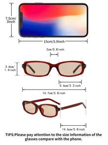 1 副女士勃艮第猫眼 PC 小框简约铆钉纯色全框时尚眼镜，适合街头风格、度假、矩形色调 - 酒紅色 - 查看 4