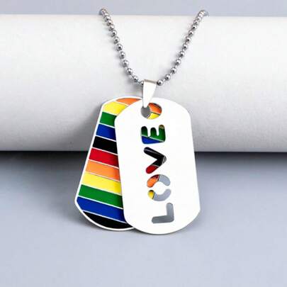 1PC [Rainbow Hip Hop Style Stainless Steel] Rainbow Flag Double Pendant Necklace Hip Hop Style Stainless Steel Jewelry, American Pride Month