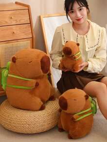 25cm Capybara Plush Toy Simulation Capybara Stuffed Animals Plushie With Turtle Schoolbag For Kids Birthday Christmas Gift Throw Pillow, The Perfect Decoration - The Perfect Gift. The Perfect Choice For Home Room Decoration, Sofa Decoration