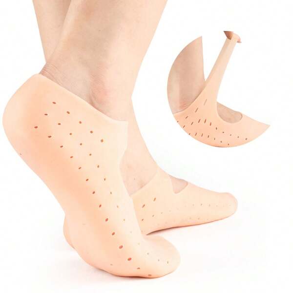 A Pair Of Non-Slip Women's Silicone Foot Sleeves, Breathable And Anti-Slip Heel Socks, Moisturizing Boat Socks Silicone Foot Sleeves. Su For Travel, Festivals, Summer Use.