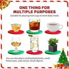 8pcs Mixed Christmas Red & Green Round Woven Drink Coasters, Handmade Thick Heat-Resistant Absorbent Coaster Set, For Christmas Table, Gifts, Home Party Decor (4.33inch/11cm Diameter)