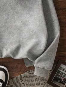 1件少女卡通猫咪印花保暖连帽卫衣，适合秋冬季穿着 - 灰色 - 查看 5