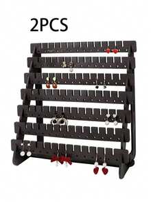 1 pieza/2 piezas Soporte de madera vintage para aretes, exhibidor de joyería de gran capacidad, artesanía de corte láser para almacenar y exhibir aretes, se puede usar como accesorio de fotografía - Multicolor - Ver 16