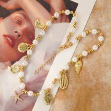 1 set d'une seule pièce composé d'un collier pendentif de style océan, de bijoux pour femmes en perles synthétiques CCB à la mode et d'une chaîne de clavicule convient à un usage quotidien et aux photos de vacances à la plage.