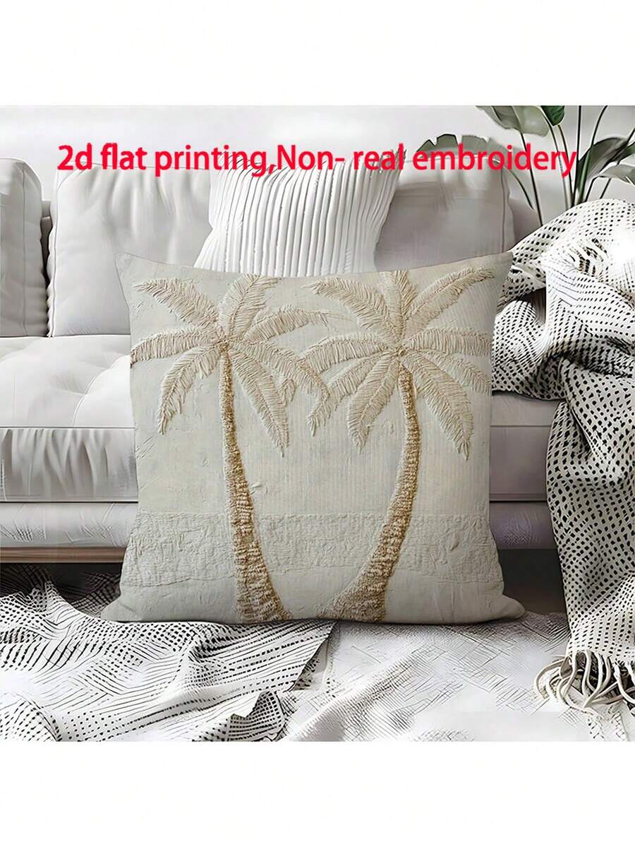 1 件热带棕榈树印花装饰枕套 - 现代白色带金色点缀，适合客厅、卧室、庭院装饰、棕榈树装饰、卧室装饰、现代风格、无刺绣（不含枕芯）- 多种尺寸