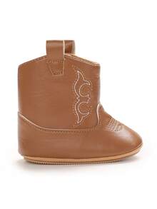 婴儿鞋，男女通用婴儿 PU 冬季鞋，橡胶防滑鞋底，婴儿第一双学步鞋，0-1 岁 - 棕色 - 查看 6