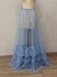 1 件新娘拖尾分层/蛋糕裙，黑色透视松紧腰长款可拆卸超长薄纱舞会礼服，裙长 110 厘米 - 彩色 - 查看 27