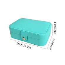 1件16*11*5厘米皮革多功能双层珠宝收纳盒女士收纳整理器旅行必备返校宿舍收纳 - 藏蓝色 - 查看 10