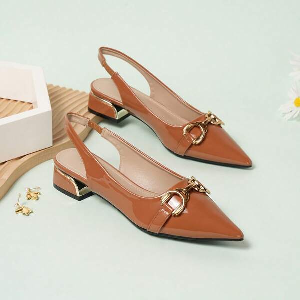 Women's Chunky Heel Sandals - Elegant Closed Toe Pointed Toe Mules - Fashionable Commuting Sexy Office Wear